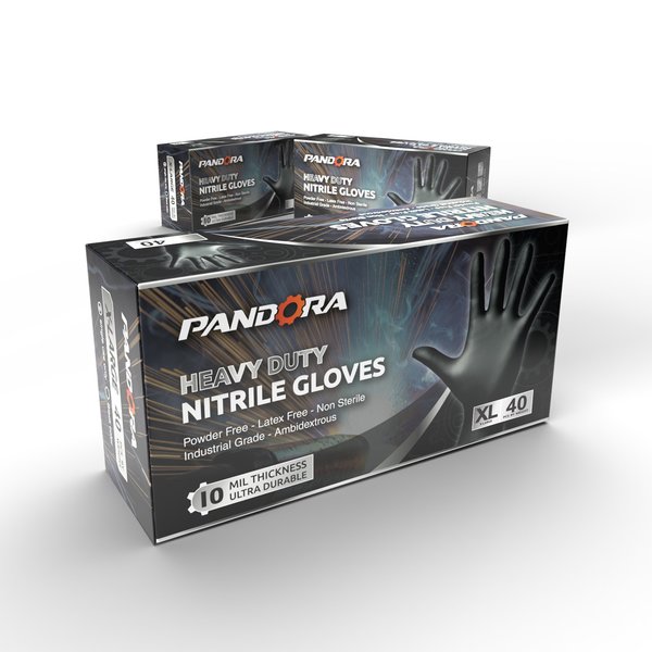 Pandora Nitrile Disposable Gloves, 10 mil Palm Thickness, Nitrile, Powder-Free, XL, 40 PK HM2021831004-BK-XL